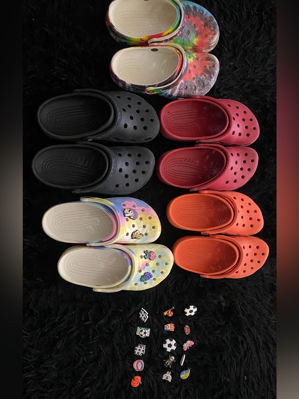 5 Piece CROCS Assorted Classic Clogs in Black, Red, Orange & Multicolor